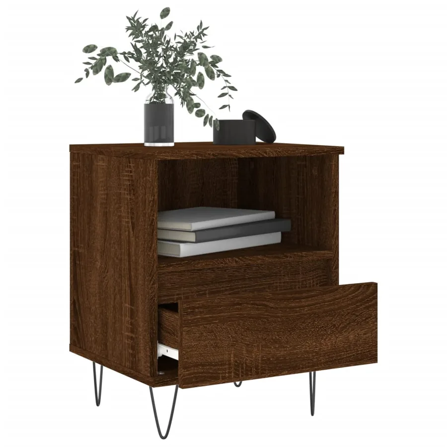 Table de chevet chêne marron 40x35x50 cm bois d’ingénierie - 4