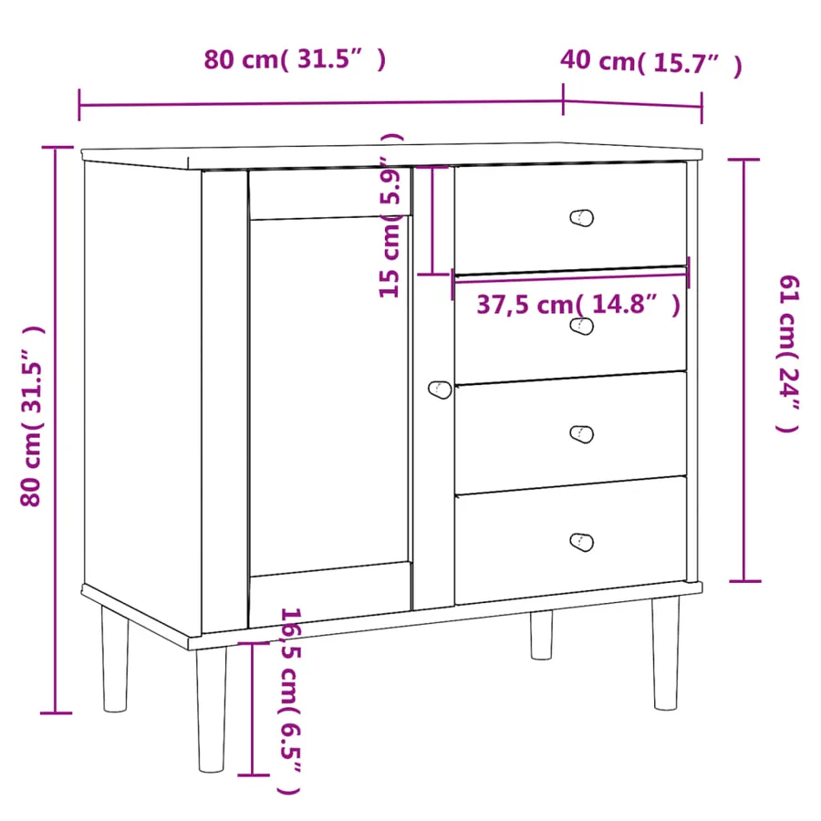 Buffet SENJA aspect rotin marron 80x40x80 cm bois massif de pin - 10