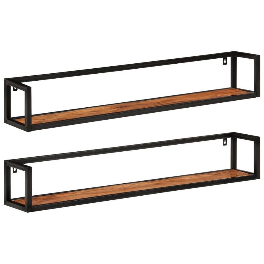 Étagères murales 2 pcs 110x17x17 cm bois massif d'acacia et fer