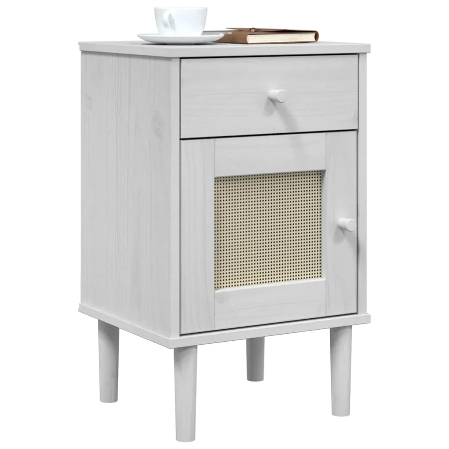 Table de chevet SENJA aspect de rotin blanc bois de pin massif - 3