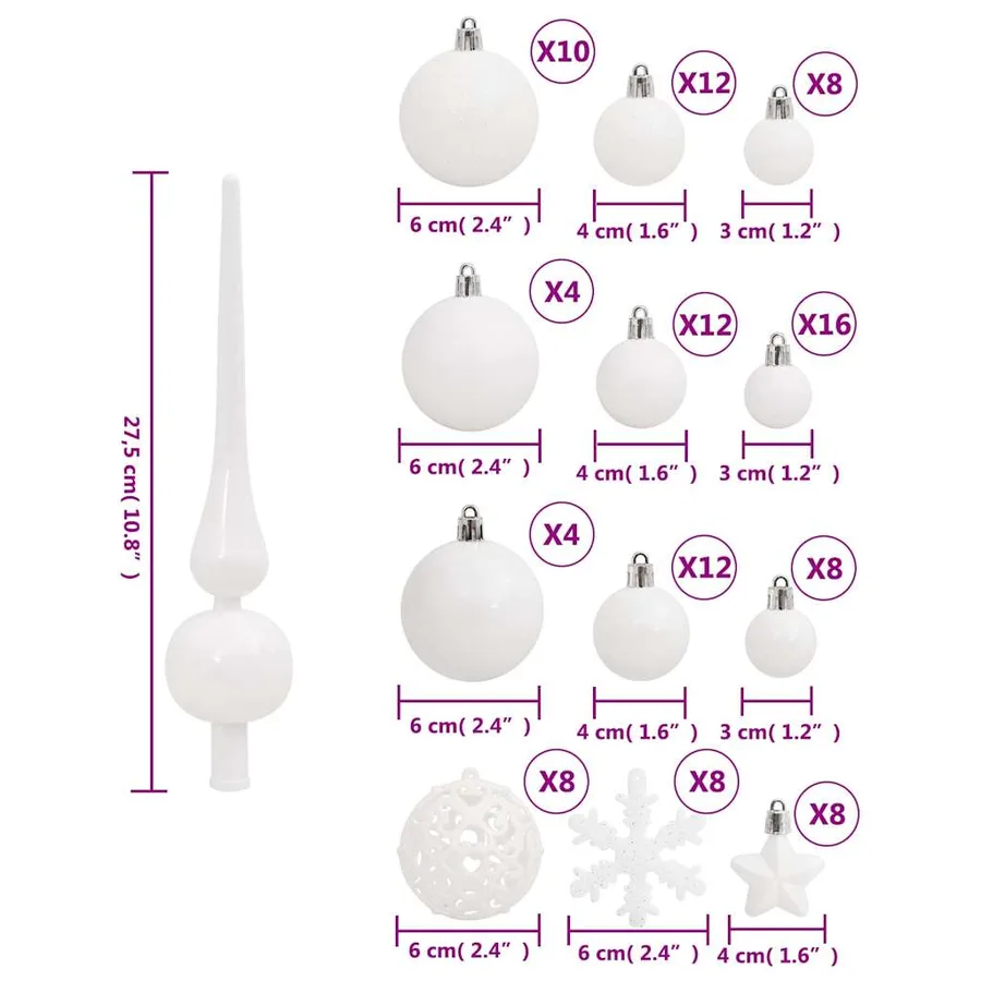Ensemble de boules de Noël 111 pièces blanc polystyrène - 11