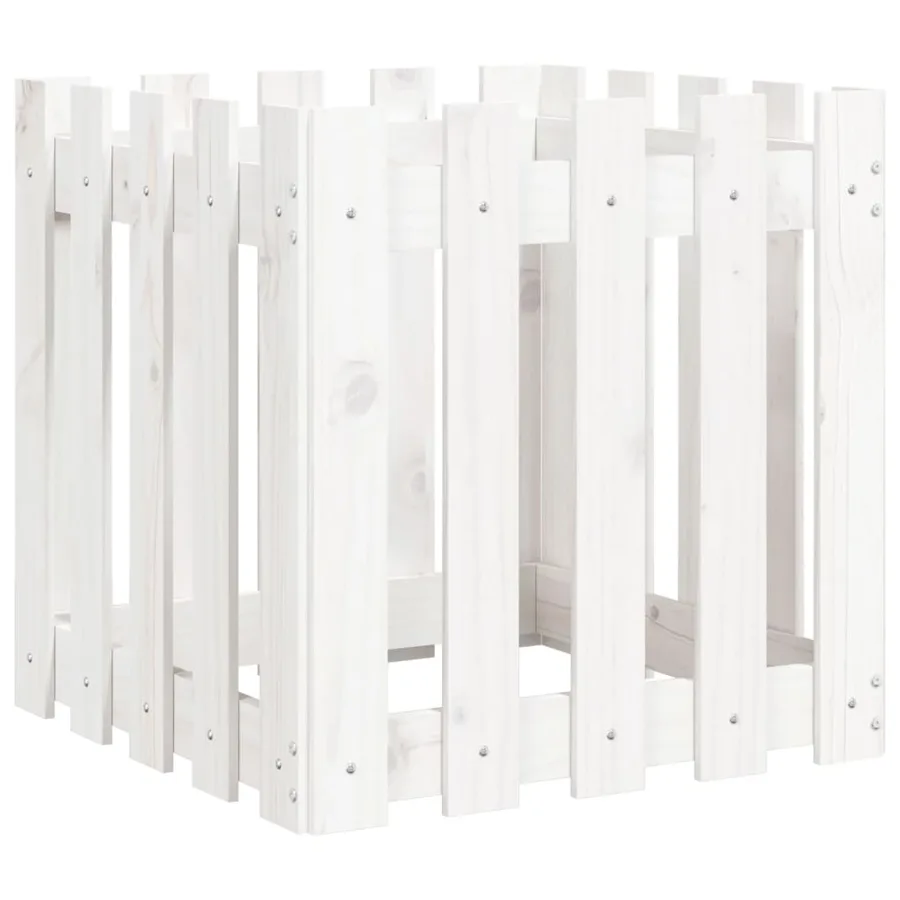 Jardinière avec design de clôture blanc 50x50x50 cm pin massif - 4