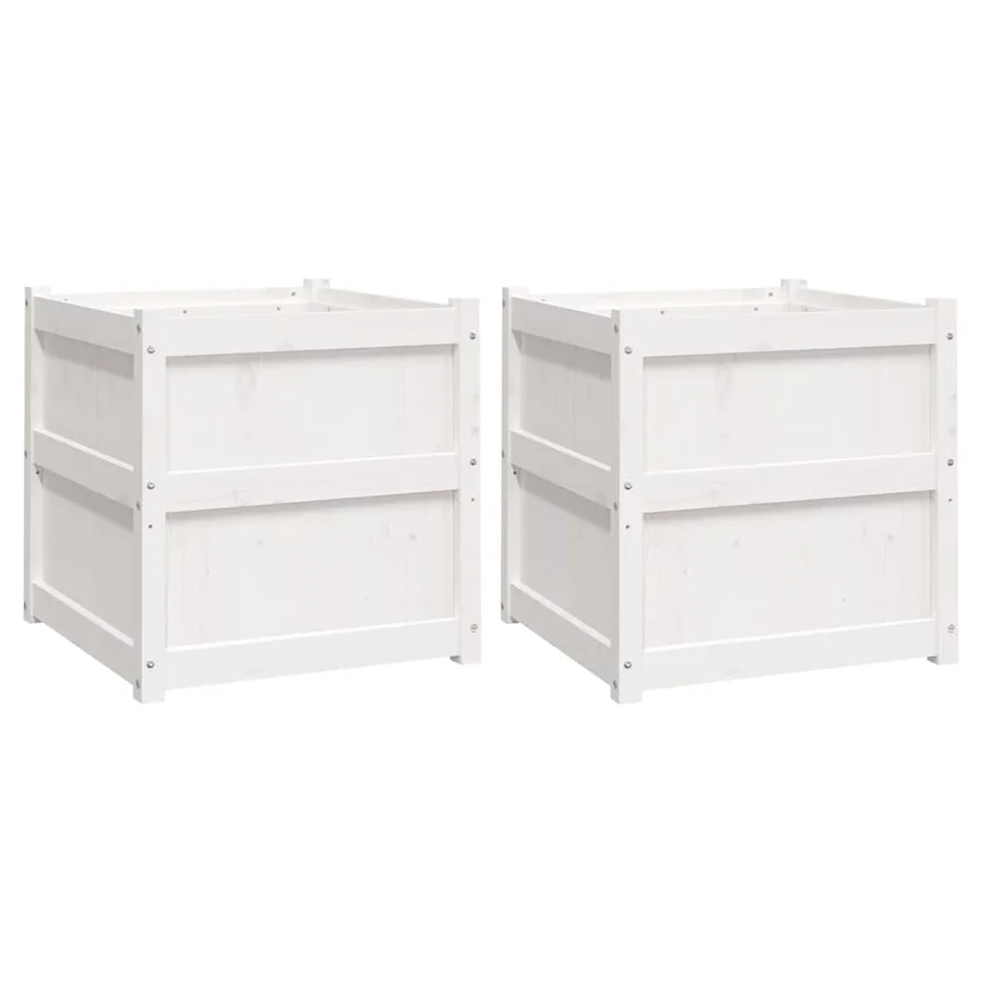 Jardinières 2 pcs blanc bois de pin massif - 2
