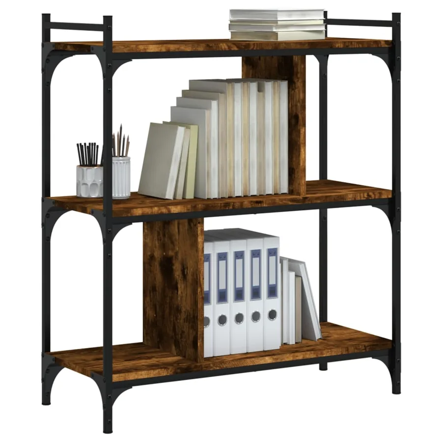Bibliothèque 3 niveaux chêne fumé 76x32x88 cm bois d'ingénierie - 6