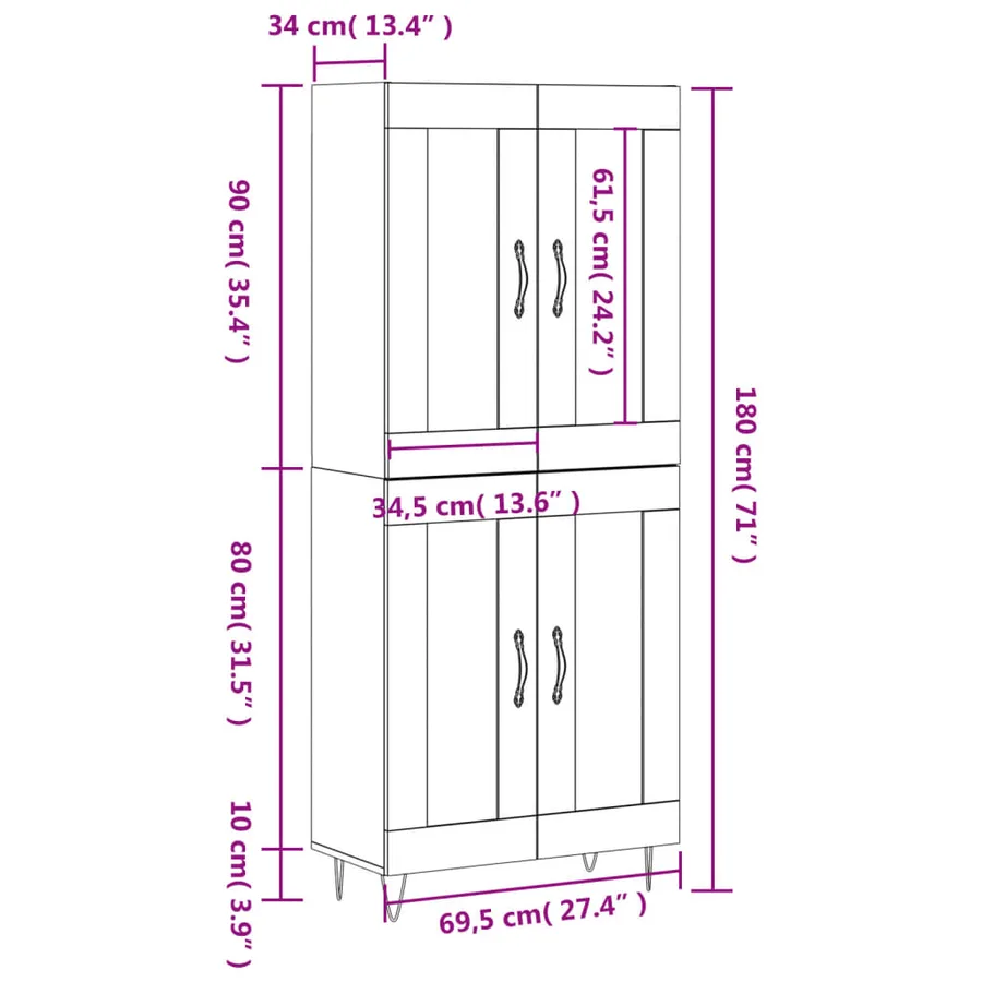 Buffet haut Gris béton 69,5x34x180 cm Bois d'ingénierie - 13