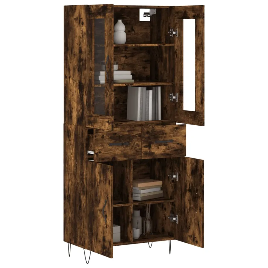 Buffet haut Chêne fumé 69,5x34x180 cm Bois d'ingénierie - 3