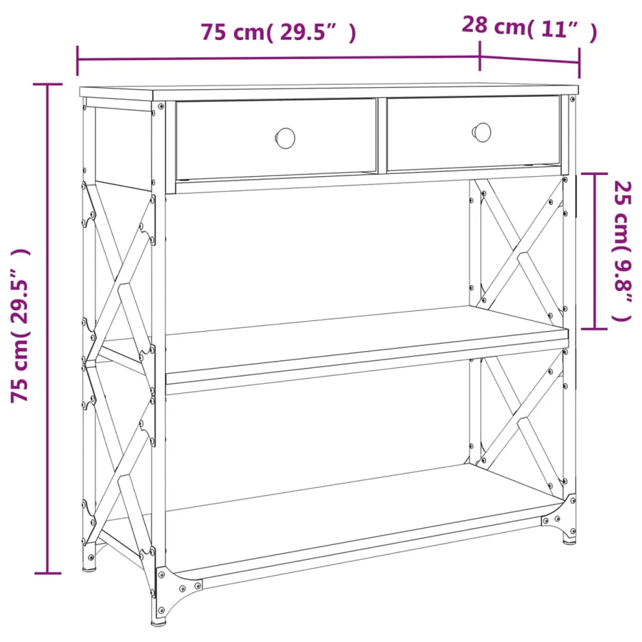 Table console chêne fumé 75x28x75 cm bois d'ingénierie - 11