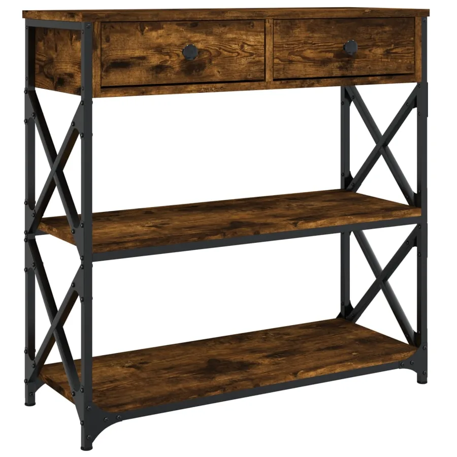 Table console chêne fumé 75x28x75 cm bois d'ingénierie - 2