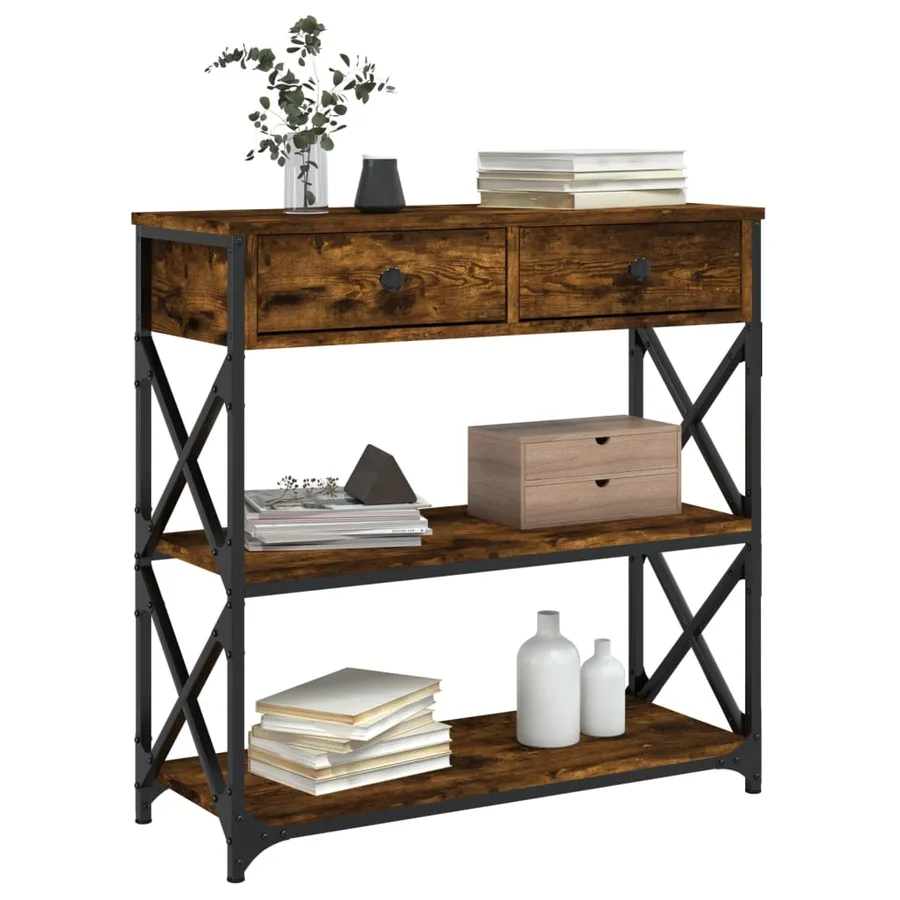 Table console chêne fumé 75x28x75 cm bois d'ingénierie - 3