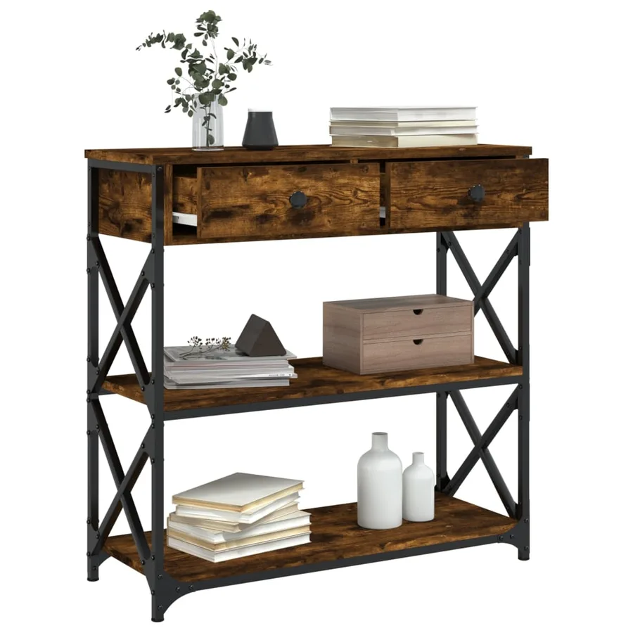 Table console chêne fumé 75x28x75 cm bois d'ingénierie - 4