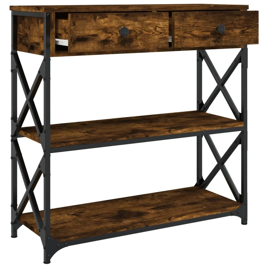 Table console chêne fumé 75x28x75 cm bois d'ingénierie - 5