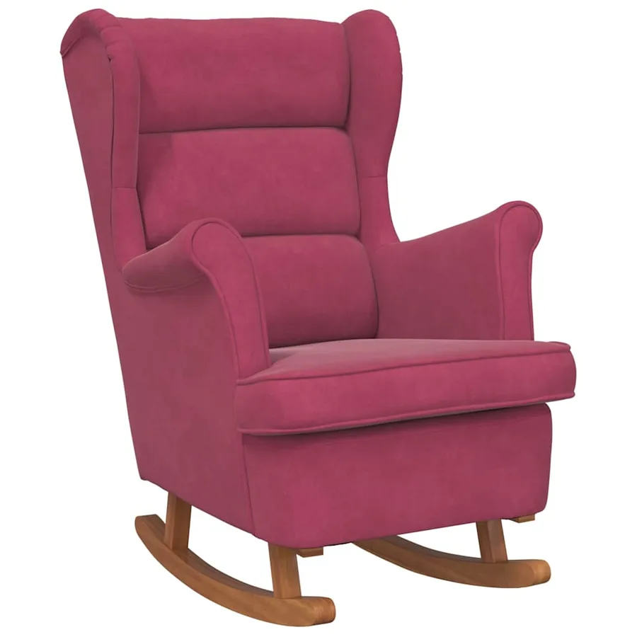 Fauteuil à bascule à oreilles en velours rouge vin bois massif - 2