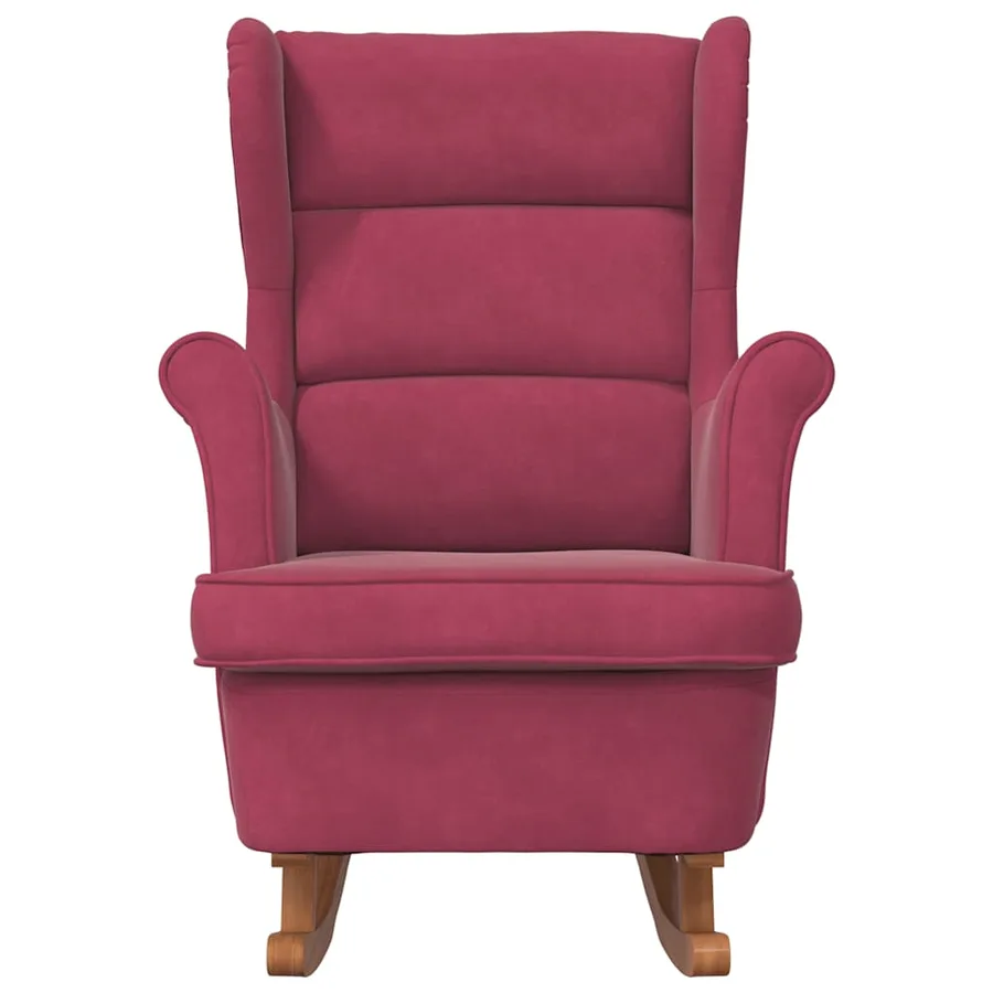 Fauteuil à bascule à oreilles en velours rouge vin bois massif - 4