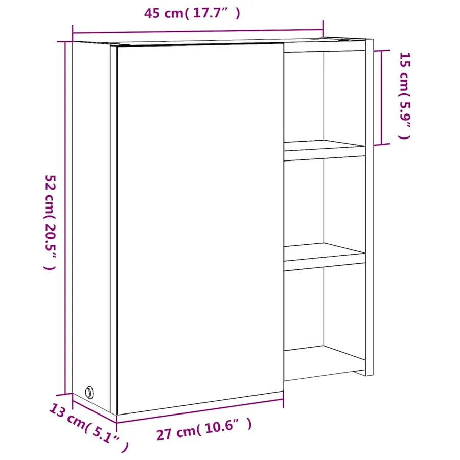 Armoire de salle de bain à miroir avec LED gris 45x13x52 cm - 12