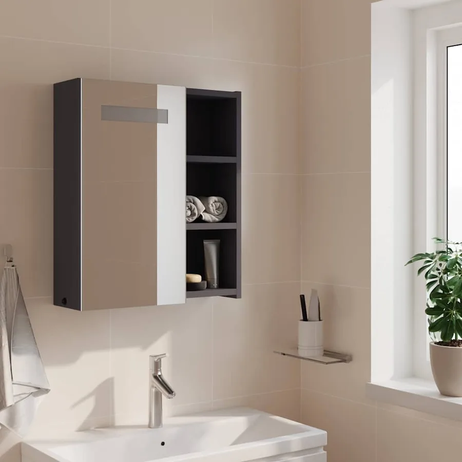 Armoire de salle de bain à miroir avec LED gris 45x13x52 cm - 3