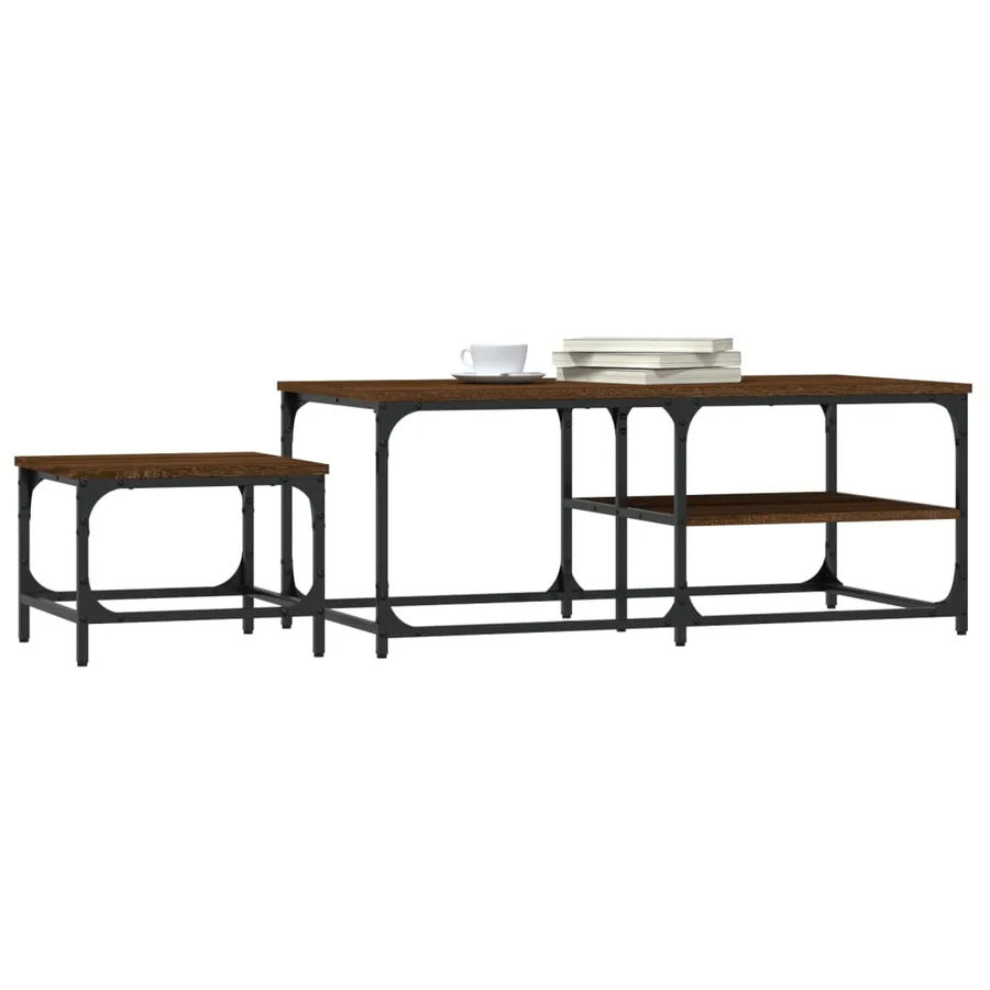 Tables basses gigognes 2 pcs chêne marron bois d'ingénierie - 3