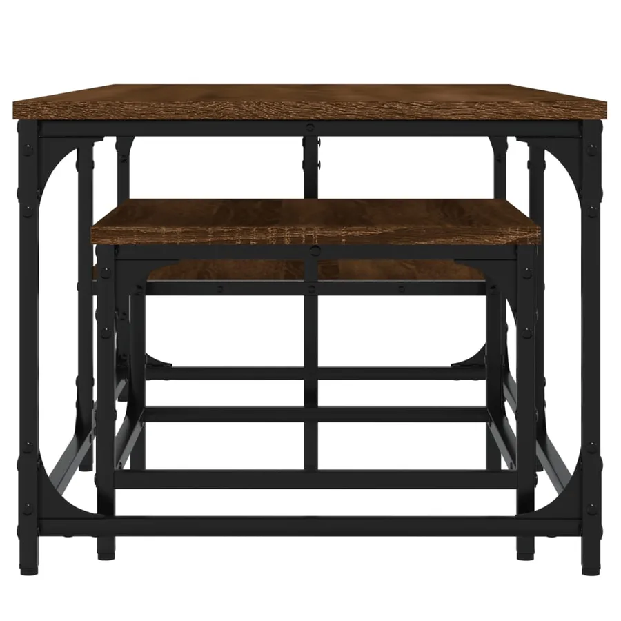 Tables basses gigognes 2 pcs chêne marron bois d'ingénierie - 5