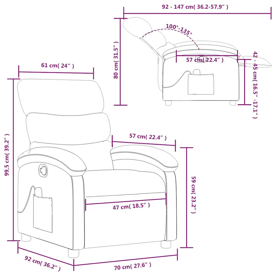 Fauteuil de massage inclinable noir tissu - 13