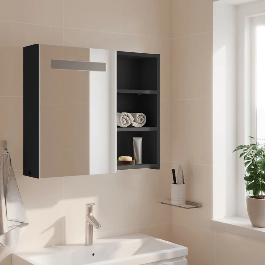 Armoire de salle de bain à miroir avec LED gris 60x13x52 cm - 3