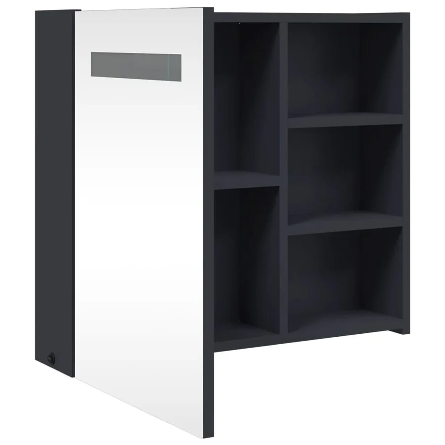 Armoire de salle de bain à miroir avec LED gris 60x13x52 cm - 5