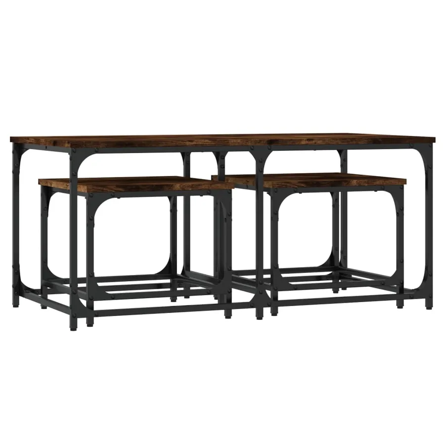 Tables basses gigognes 3 pcs chêne fumé bois d'ingénierie - 2