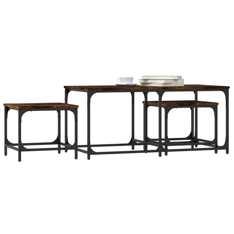 Tables basses gigognes 3 pcs chêne fumé bois d'ingénierie - 3