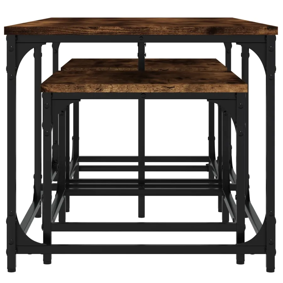 Tables basses gigognes 3 pcs chêne fumé bois d'ingénierie - 5