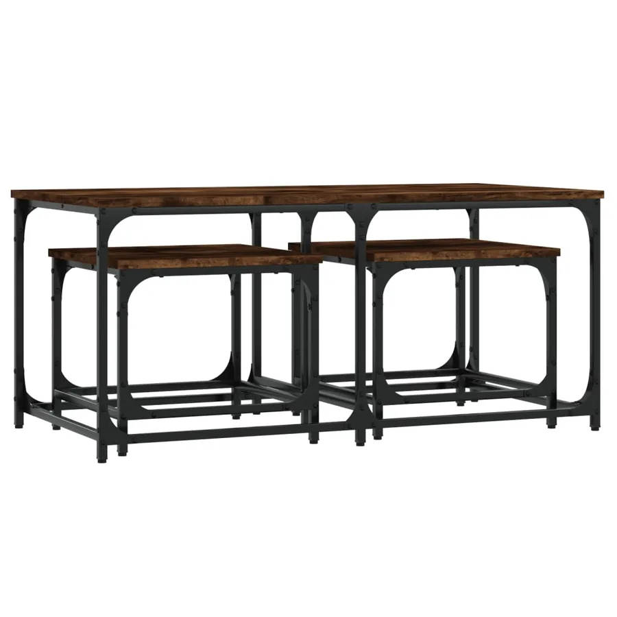 Tables basses gigognes 3 pcs chêne fumé bois d'ingénierie - 6