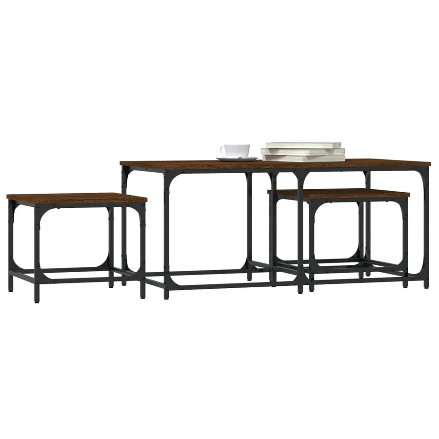 Tables basses gigognes 3 pcs chêne marron bois d'ingénierie - 3