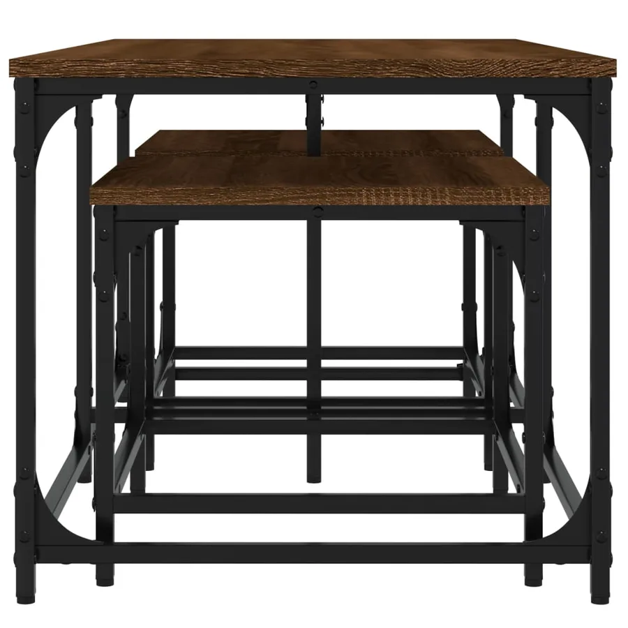 Tables basses gigognes 3 pcs chêne marron bois d'ingénierie - 5