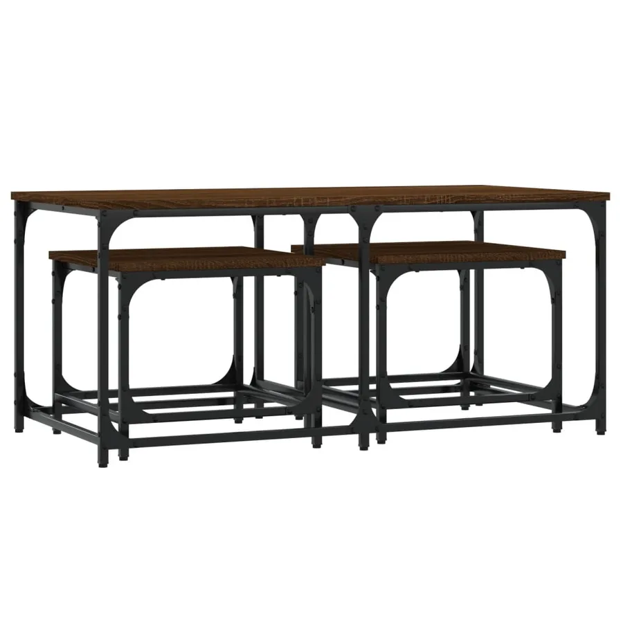 Tables basses gigognes 3 pcs chêne marron bois d'ingénierie - 6