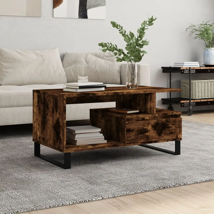 Table basse Chêne fumé 90x49x45 cm Bois d'ingénierie