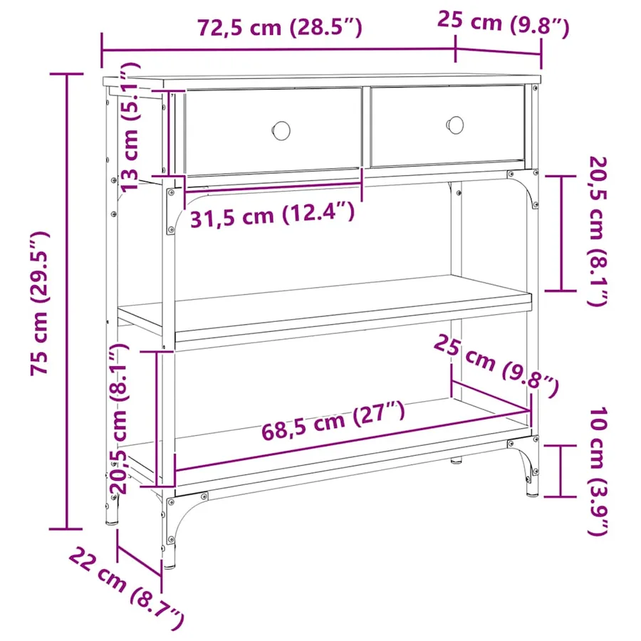 Table console sonoma gris 72,5x25x75 cm bois d'ingénierie - 11