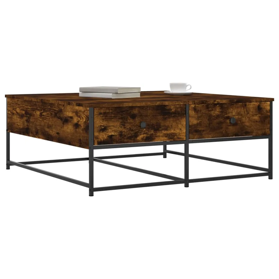 Table basse chêne fumé 100x99x40 cm bois d'ingénierie - 3