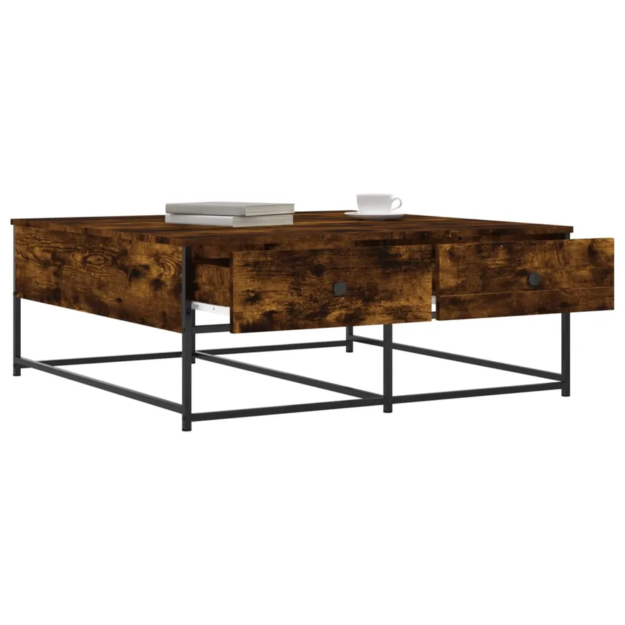 Table basse chêne fumé 100x99x40 cm bois d'ingénierie - 4
