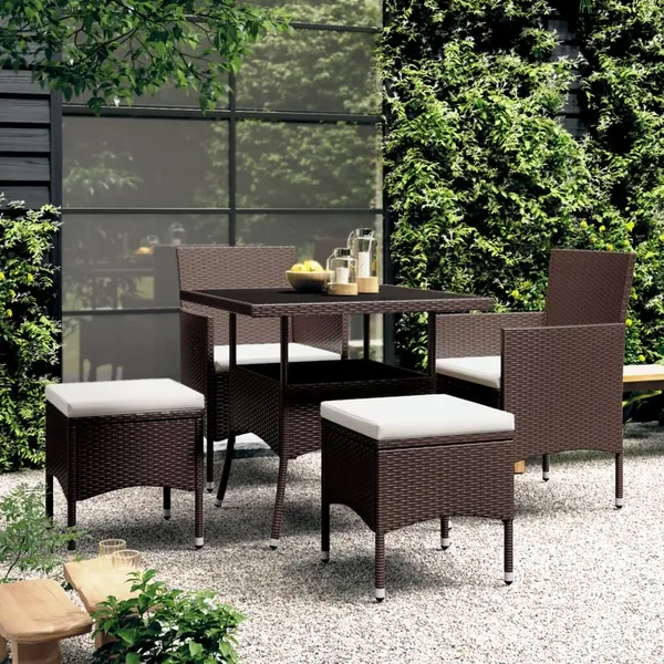 Ensemble à manger de jardin 5pcs Résine tressée Marron