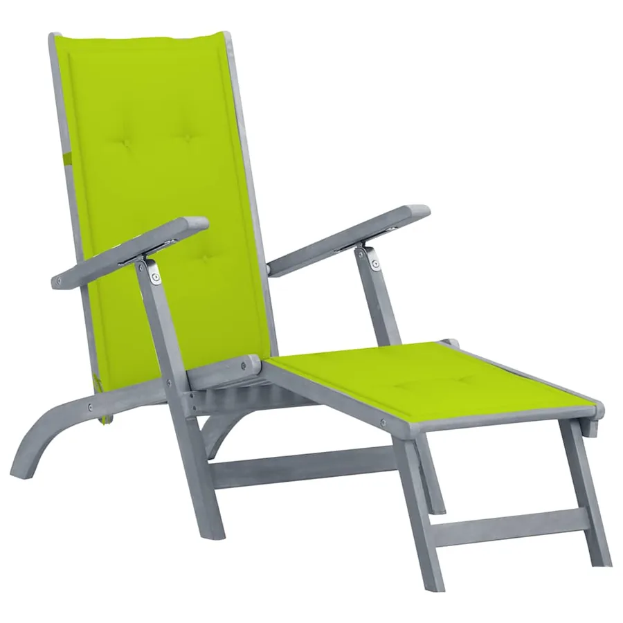 Chaise longue d'extérieur repose-pied et coussin Acacia solide