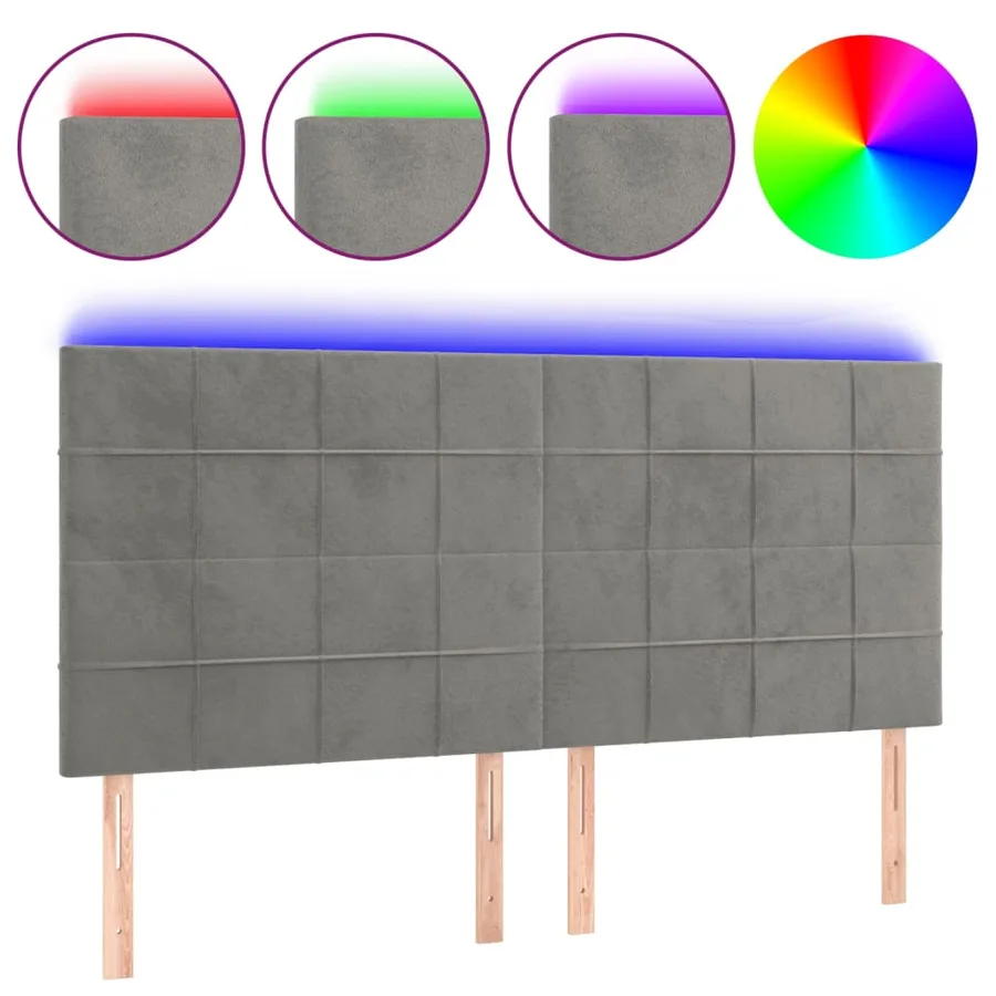 Tête de lit à LED Gris clair 160x5x118/128 cm Velours - 2