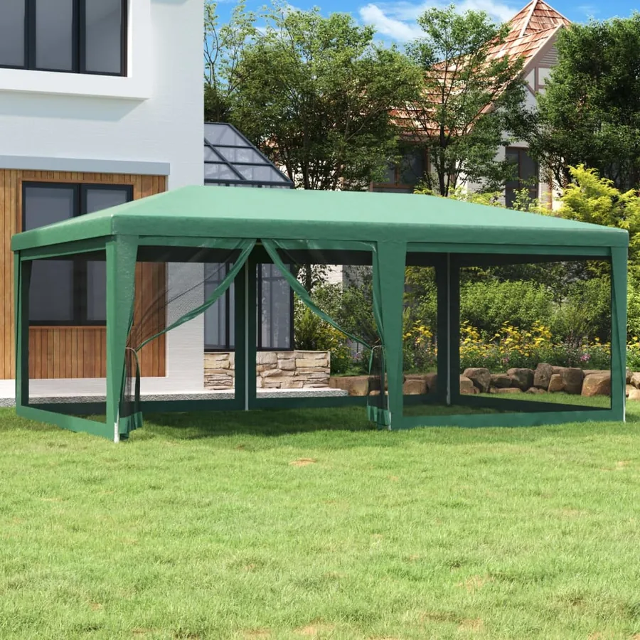 Tente de fête avec 6 parois latérales en maille Vert 6x4 m PEHD