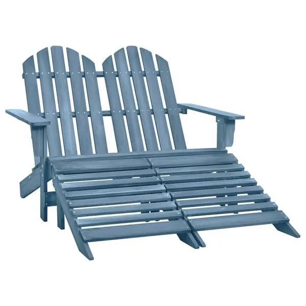 Chaise de jardin Adirondack 2 places et pouf sapin massif bleu