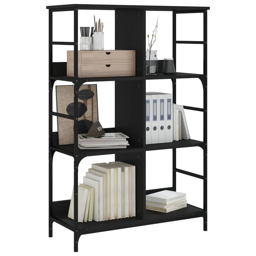 Bibliothèque noir 78,5x33x117,5 cm bois d'ingénierie - 3