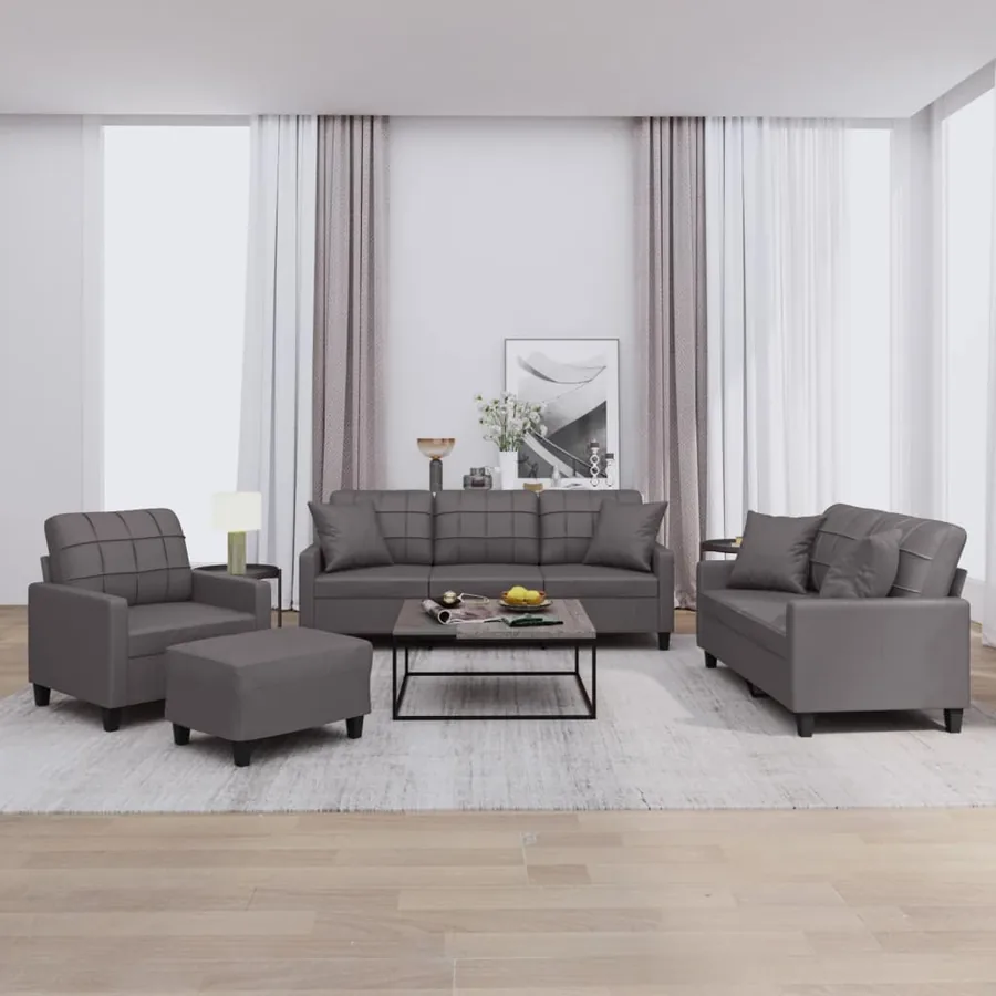 Ensemble de canapés 4 pcs avec coussins gris similicuir