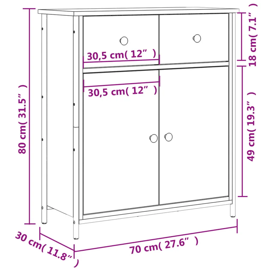 Buffet chêne sonoma 70x30x80 cm bois d'ingénierie - 11