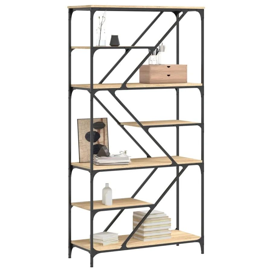 Bibliothèque chêne sonoma 91x36x176 cm bois ingénierie et acier - 3