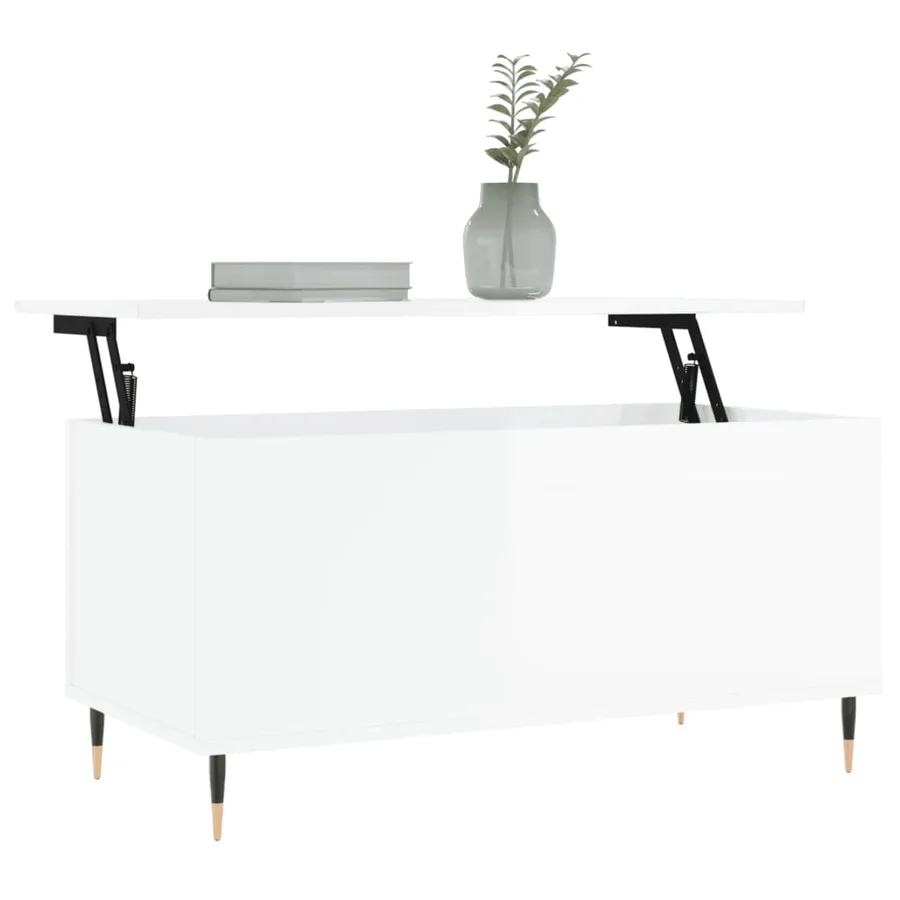 Table basse Blanc brillant 90x44,5x45 cm Bois d'ingénierie - 3