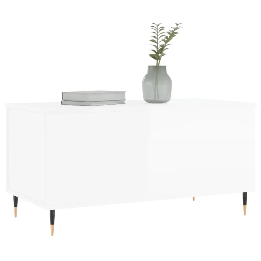 Table basse Blanc brillant 90x44,5x45 cm Bois d'ingénierie - 4
