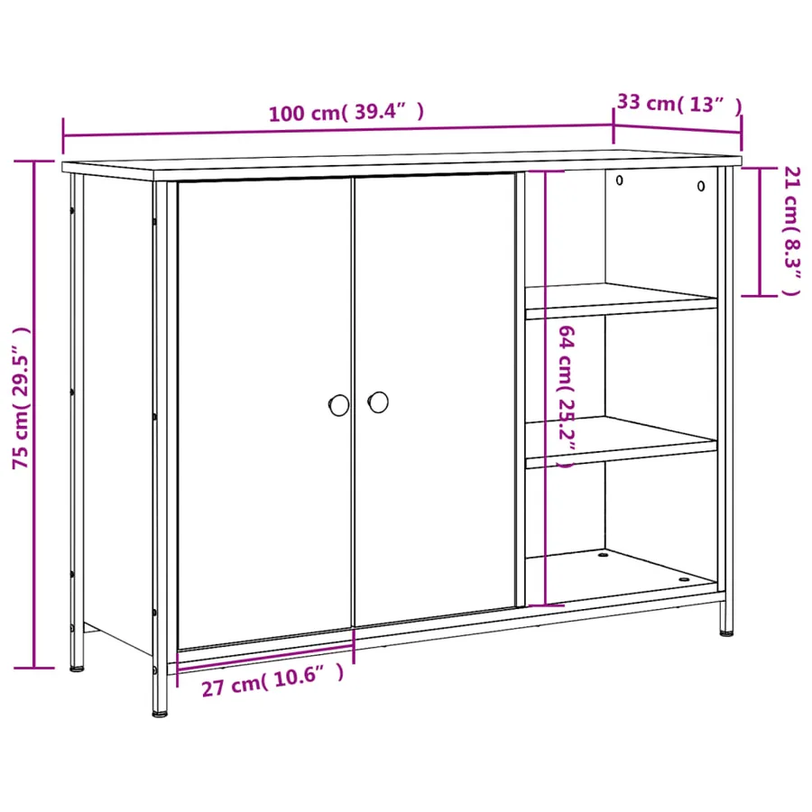 Buffet chêne sonoma 100x33x75 cm bois d'ingénierie - 11