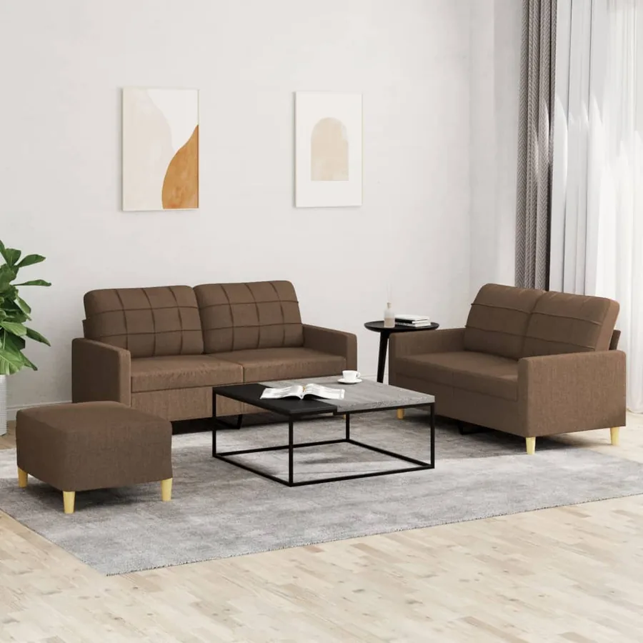 Ensemble de canapés 3 pcs avec coussins Marron Tissu