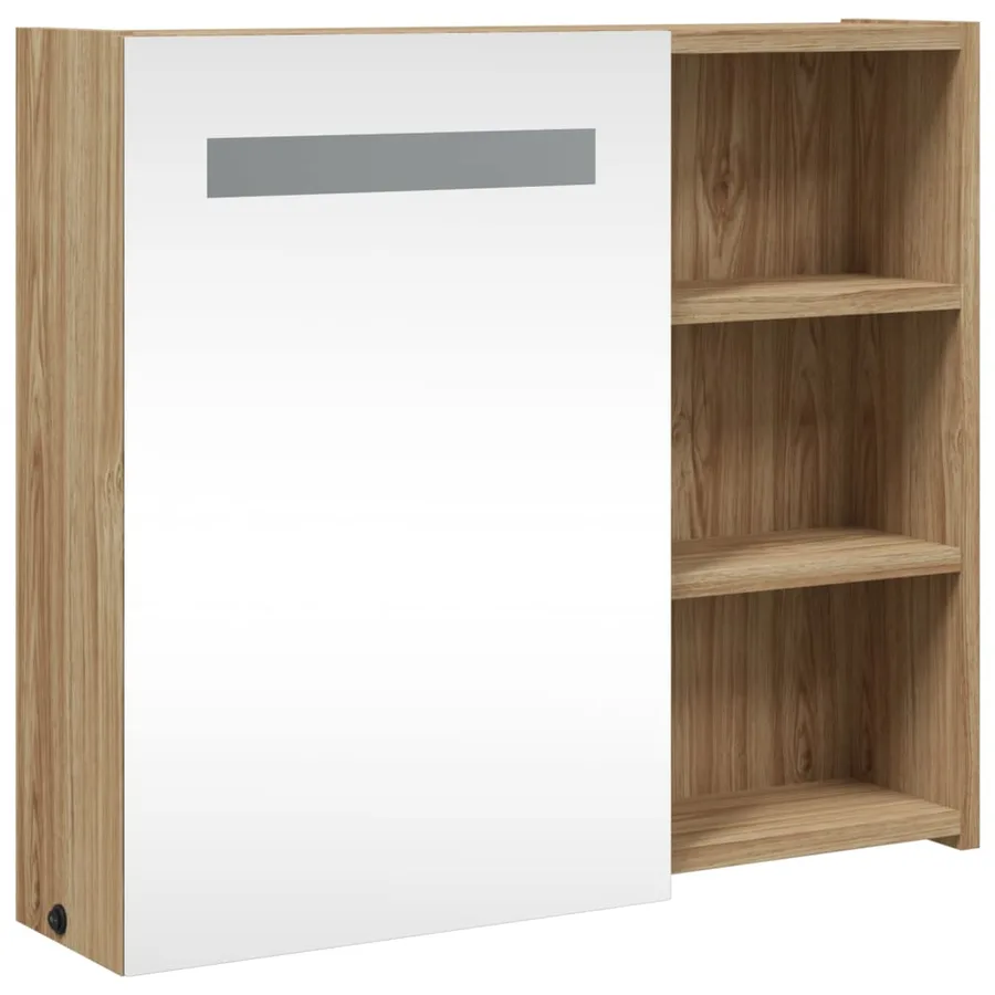 Armoire de salle de bain à miroir avec LED chêne 60x13x52 cm - 4