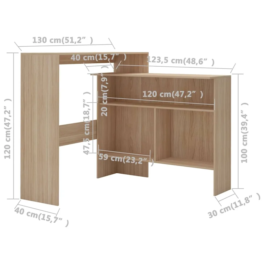 Table de bar avec 2 dessus de table Chêne 130x40x120 cm - 11